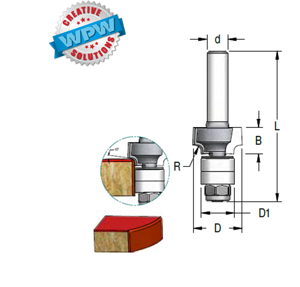 Laminate Rounding Over Bits 20x9.5x57x6.35Sh R3.0