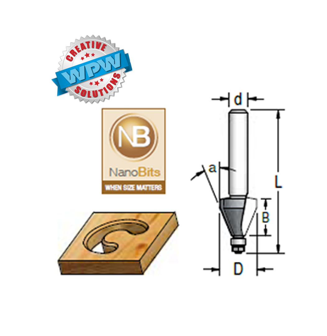 Nano Bevel Trim Bit 14.3x6.3x48 1/4"Sh 45°