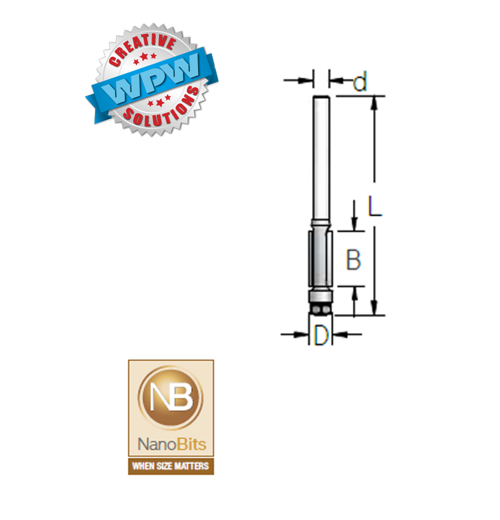 Flush Trim Bit 4.8x19x6.35Sh NANO