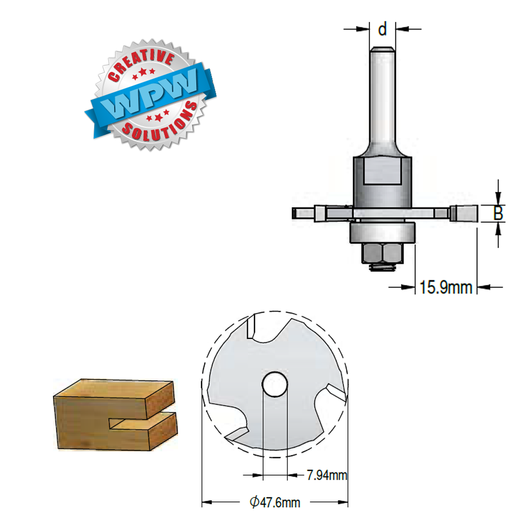 Woodworking tool with dimensions labeled and WPW logo on a white background