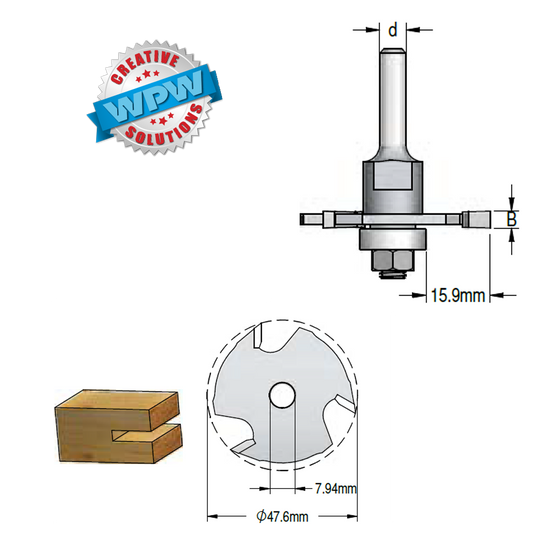 Woodworking tool with dimensions labeled and WPW logo on a white background