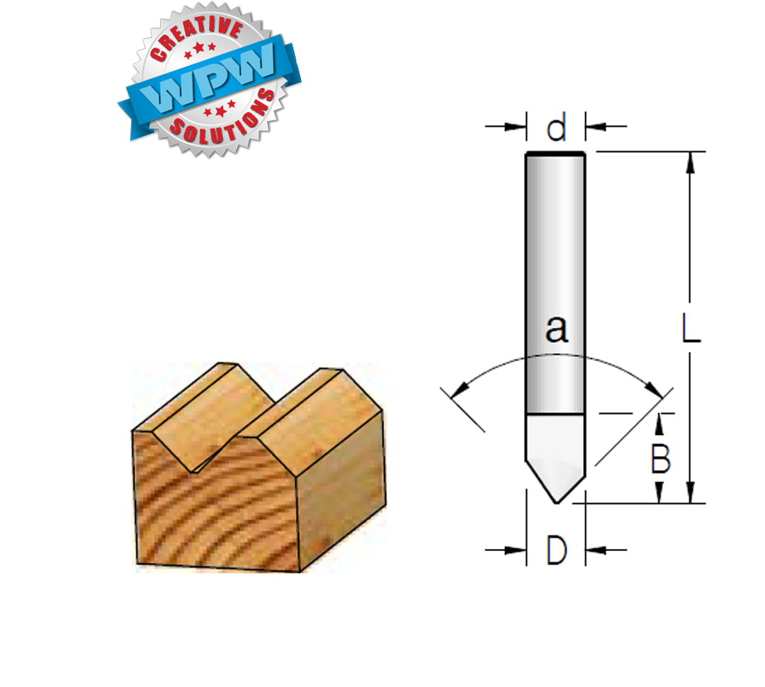 V-Grooving Veining Bit 6.35x9.5x38 1/4" 90°