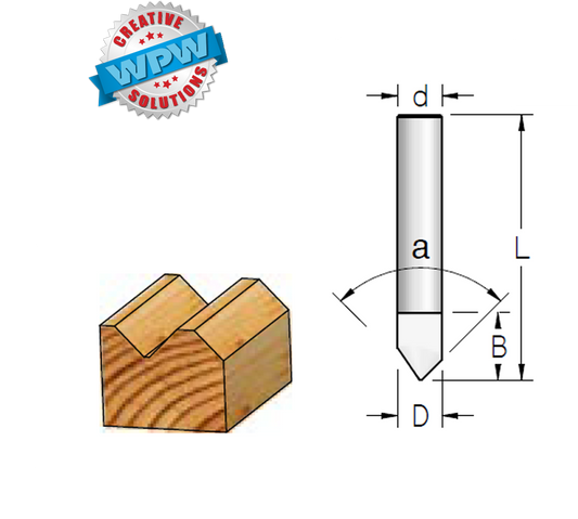 V-Grooving Veining Bit 6.35x9.5x38 1/4" 90°
